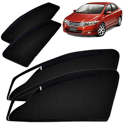 Autofact Magnetic Car Sunshades Compatible With Honda City Ivtech (2009 To 2013) (Set Of 4)  Easy Installation, Uv Protection, Keeps Car Cool (Front 2 With Zippers, Rear 2 Without Zippers)