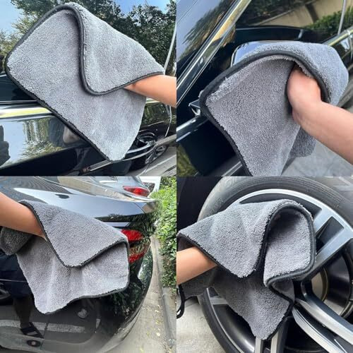 Microfiber Car Cleaning Cloth - 550 Gsm Extra Large (35X75 Cm) Micro Fiber Cloth For Car Cleaning And Detailing Dual Sided Extra Thick Scratchless Microfiber Cleaning Cloth For Car (Grey, Pack Of 2)