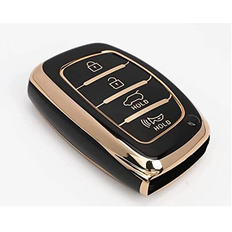 Autofrill Tpu Car Key Cover For Hyundai Alcazar | Creta | I20 2020 2021 | Venue | Tucson | Elantra | I20 N Line 2021 4 Button Smart Key Cover (Black)