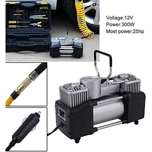 Sarang Car Double Cylinder Air Compressor Tyre Inflator With Analogue Tyre Pressure Gauge With Puncher Repair Kit, Tyre Inflator Heavy Duty Double For Car Truck Bicycle Other Inflatables