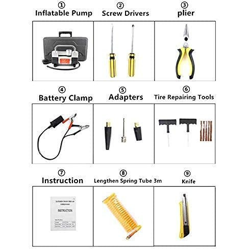 Sarang Car Double Cylinder Air Compressor Tyre Inflator With Analogue Tyre Pressure Gauge With Puncher Repair Kit, Tyre Inflator Heavy Duty Double For Car Truck Bicycle Other Inflatables