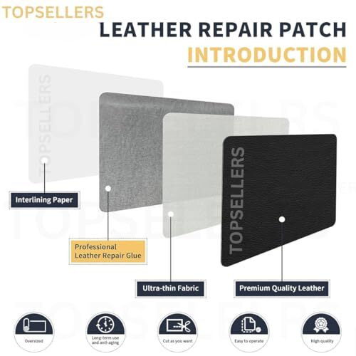 Topsellers (Black) Leather Repair Patch  Premium Self-Adhesive Leather With Super Strong Adhesive For Sofas, Car-Bike Seats, Chairs, And More  High Durability And Proven Repair Solution