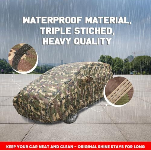 Autofact Mahindra Xuv 3Xo Waterproof Car Cover  Jungle Print 4X4 American Matty, All-Weather Protection, Triple-Stitched, Windproof With Buckle Belt, Dustproof & Scratchproof, Uv Resistant Gold