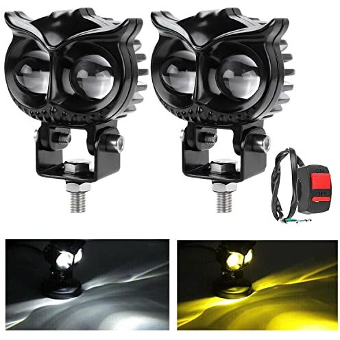 Fabtec Mini Drive Owl Led Fog Light Projector Bar Light With White/Yellow Led Drl Light For Cars, Bikes, Scooty Metal Body With Turn On/Off Switch, Set Of 2 Pcs