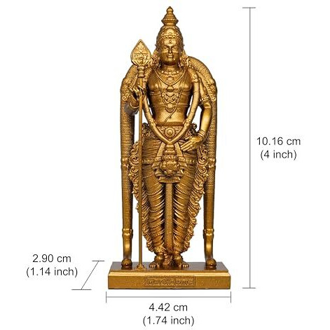 Murtihome The Arulmigu Murugan Statue Batu Caves Malaysia, 10.16 Cm Height, Gold Color, 3D Printed, Uv Resin, Hindu Religious Statue Of Kartikeya Son Of Lord Shiva And Goddess Parvati
