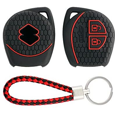 Keycare Silicone Key Cover & Keychain For Suzuki Jimny,Fronx,Swift,Dzire,Baleno,Eritga,Grand Vitara,Brezza,E-Vitara,Ciaz,Wagonr,Alto,Scross,Ignis 2B Remote Key(Black+Kc Mini Redblack )