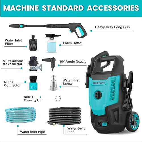 Kapicon Kp-30 Portable High Pressure Car Washer Machine, Motive Power 1800 Watts With Max Pressure 135-160 Bars, 5.5 L/Min Flow Rate, Portable For Car, Bike And Home Cleaning Purpose. (Updated Model)