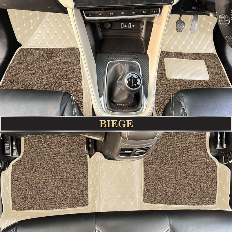 Sinex Premium 7D Car Mat Full Set For Honda City (Model  2014-2019) Luxury Leather Double Car Floor Mat Complete Set || 100% Waterproof And Washable Color  Beige