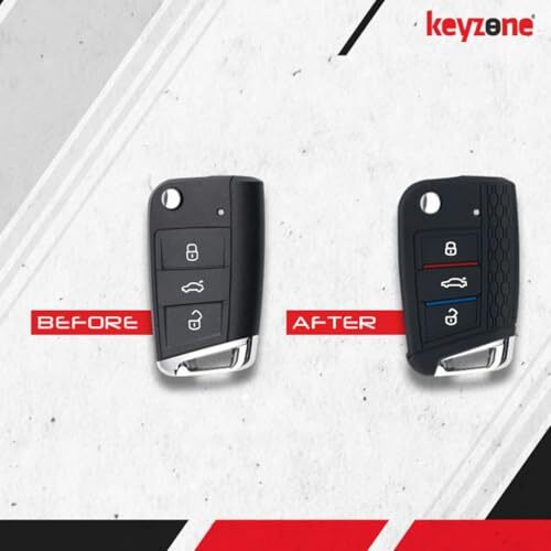 Keyzone Striped Silicone Key Cover Compatible For Volkswagen Virtus, Tiguan, Taigun, Jetta, T-Roc 3 Button Flip Key (Kzs17_Tiguanflip_Black)