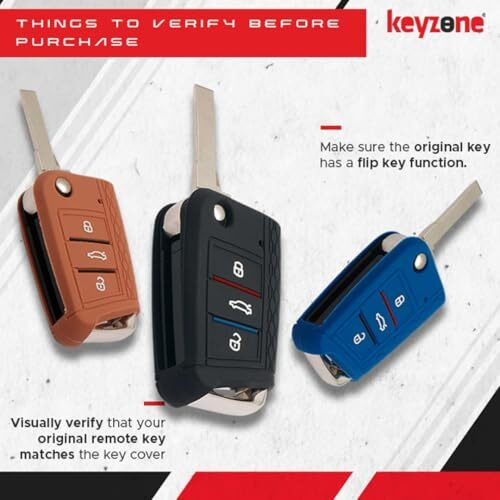 Keyzone Striped Silicone Key Cover Compatible For Volkswagen Virtus, Tiguan, Taigun, Jetta, T-Roc 3 Button Flip Key (Kzs17_Tiguanflip_Black)