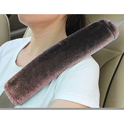 Kozi Pet Soft Faux Sheepskin Seat Belt Shoulder Pad For A More Comfortable Driving, Compatible With Adults Youth Kids - Car, Truck, Suv, Airplane,Carmera Backpack Straps 2 Packs Brown