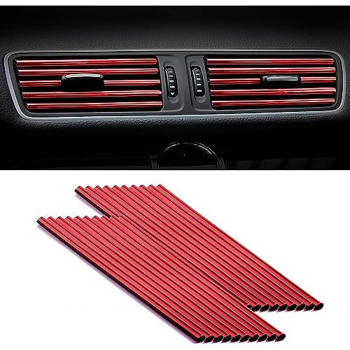 Nilkanth Shoppers Universal Car Air Conditioner Vent Trim Decoration Strip - Waterproof Flexible Shiny Auto Interior Accessories For All Air Outlets (Red, 20)