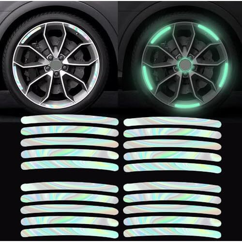 Prostuff.In3D Reflective Luminous Tire Rim Wheel Sticker Stripe For Car, Motorcycle, Cycling Bike, Night Glow Reflection (Small Size 9 X 0.7 Cm), Multicolour Colour 20 Pcs