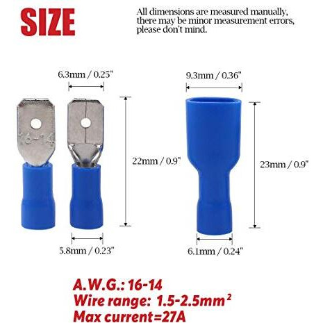 Ehub 100 Pieces (50 Pairs) Fully Insulated Male Female Spade Bullet Wire Connector Electrical Crimp Terminals (Blue)