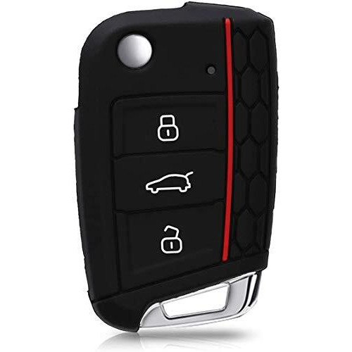 Jvcv Car Key Cover Compatible With Skoda Octavia, Kodiaq Superb Folding Key - Rally Stripe (Black Red)