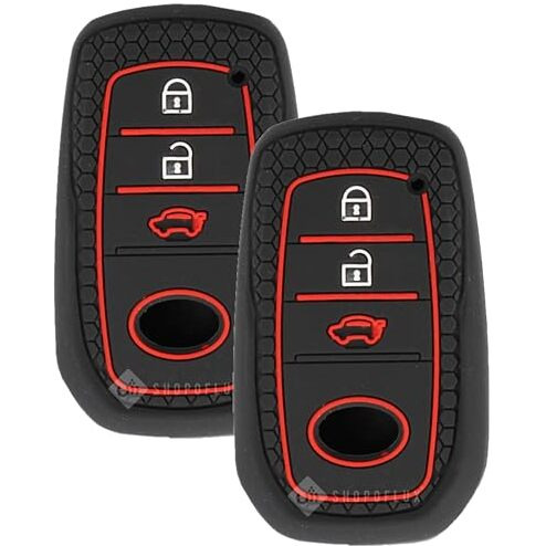 Shopoflux Silicone Key Cover Compatible With Toyota Fortuner | Fortuner Legender | Innova Hycross 3 Button Smart Key - Black (Pack Of 2)