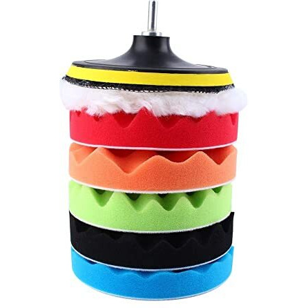 8Pcs Car Polishing Pads Waxing Buffing Pad Sponge Kit Set For Car Polisher Buffer Waxer Sander Polishing Waxing Sealing Glaze | 5 Polish Pads + 1 Woolen Buffer + 1 Backer Pad + M14 Adapter (5 Inch)