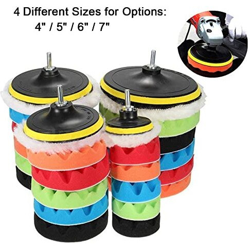 8Pcs Car Polishing Pads Waxing Buffing Pad Sponge Kit Set For Car Polisher Buffer Waxer Sander Polishing Waxing Sealing Glaze | 5 Polish Pads + 1 Woolen Buffer + 1 Backer Pad + M14 Adapter (5 Inch)