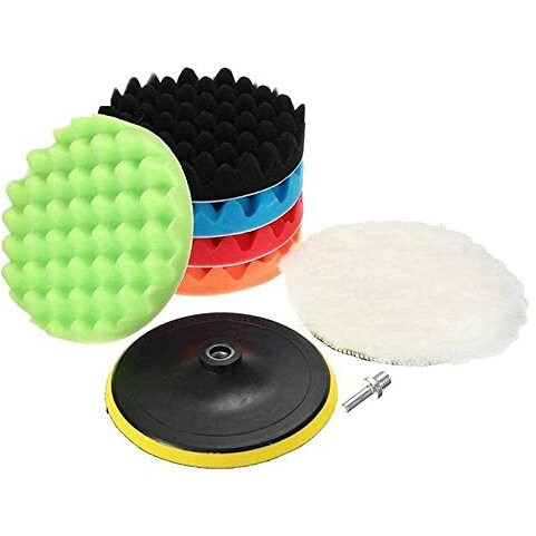 8Pcs Car Polishing Pads Waxing Buffing Pad Sponge Kit Set For Car Polisher Buffer Waxer Sander Polishing Waxing Sealing Glaze | 5 Polish Pads + 1 Woolen Buffer + 1 Backer Pad + M14 Adapter (5 Inch)