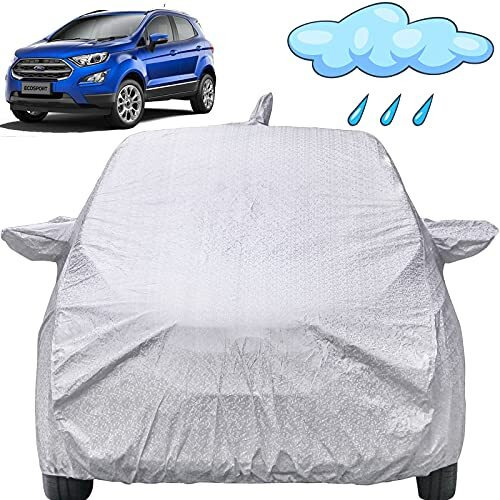 Autofact Waterproof Car Body Cover Compatible With Ford Ecosport (2013 To 2021) With Mirror And Antenna Pockets (Shinning Silver)