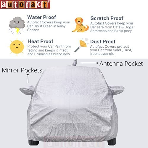 Autofact Waterproof Car Body Cover Compatible With Ford Ecosport (2013 To 2021) With Mirror And Antenna Pockets (Shinning Silver)