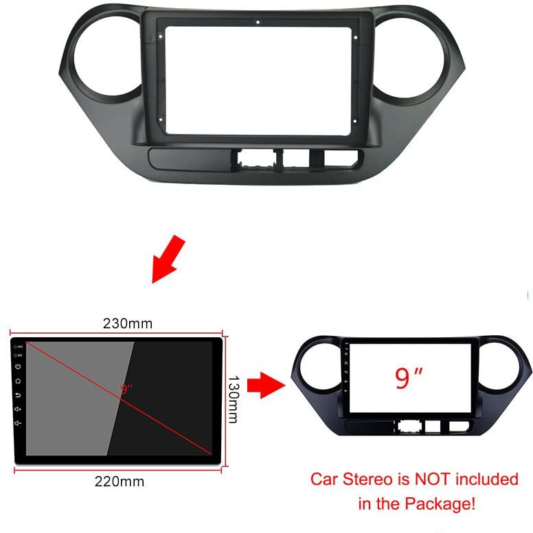 Modorwy Abs300 Plastic Material 9 Inch Hyundai Car Stereo Frame With Wiring Suitable For Base Model Hyundai I10 Grand 2014-2017