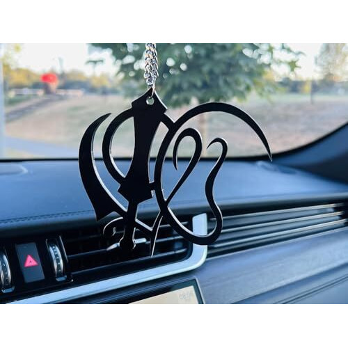 Khanda Ek Onkar Car Hanging Punjabi Accessory Made Of Acrylic Car Accessories, Rear View Mirror Punjabi Sikh Hanging Ornament, Punjabi Decor Gift For Punjabi Diwali Gift
