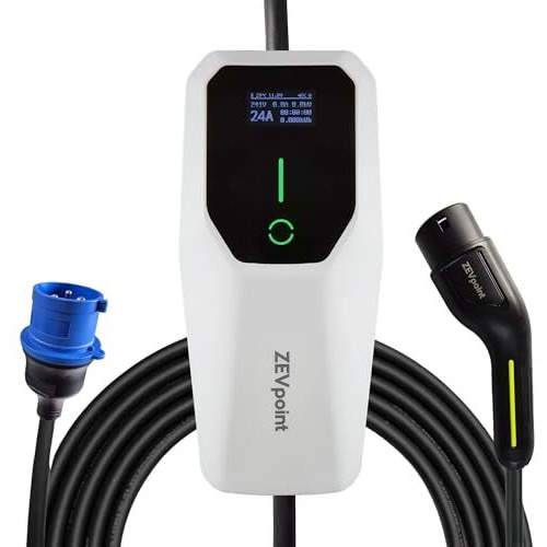 Zevpoint 7.2 Kw Ev Charger | Carry Bag + Holder Clips + Cee Socket | 32A, Waterproof | 5M Cable, 3 Display | Adjustable Power | Auto Cut, Overload & Earthing Protection | 5-Yr Warranty | Dash