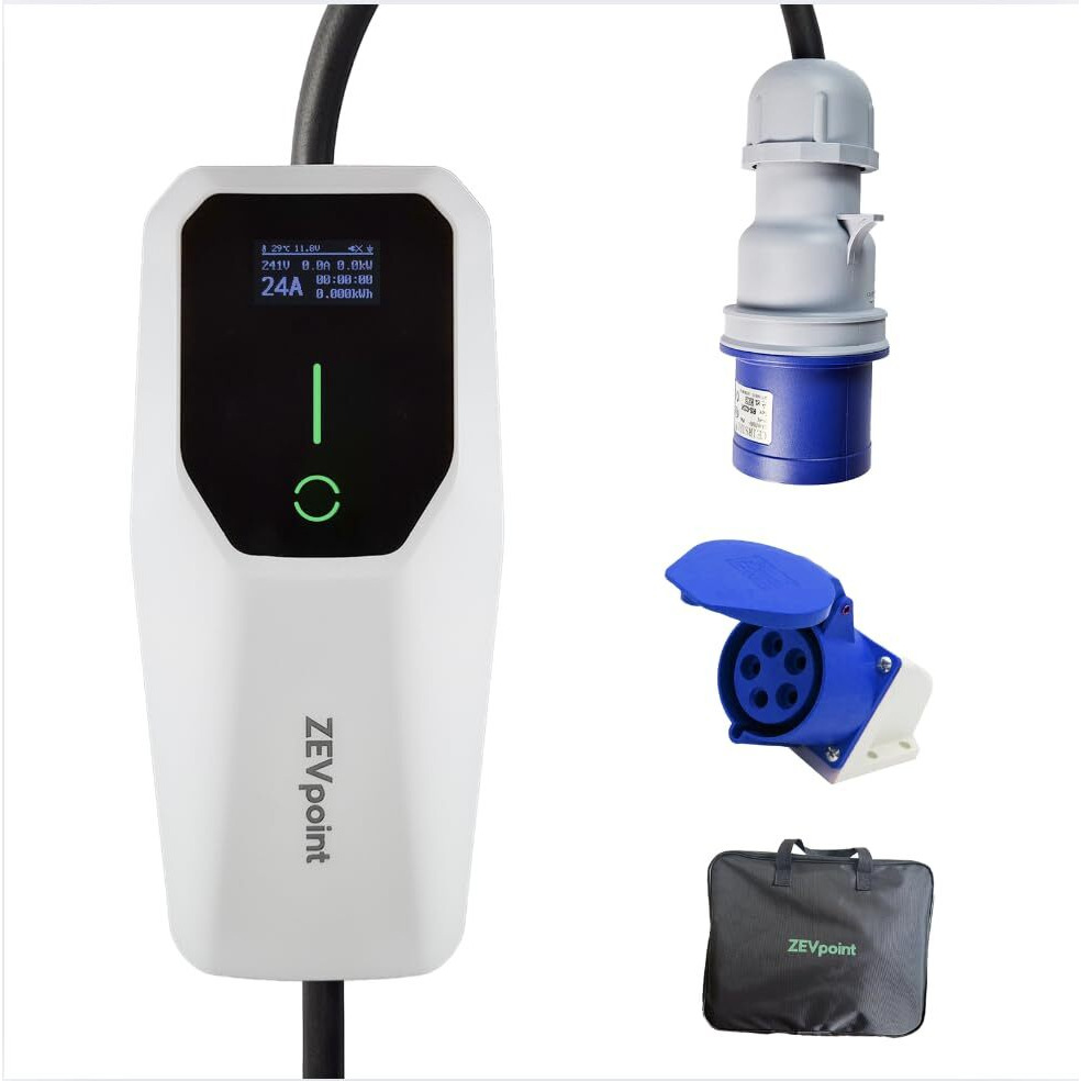 Zevpoint 7.2 Kw Ev Charger | Carry Bag + Holder Clips + Cee Socket | 32A, Waterproof | 5M Cable, 3 Display | Adjustable Power | Auto Cut, Overload & Earthing Protection | 5-Yr Warranty | Dash