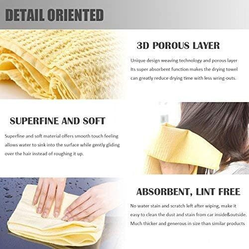 Automaze 3D Texture Premium Chamois, Synthetic Drying Towel For Car/Home/Office, High Water Abosrbant Multipurpose Chamois Towel Cloth(Big Size, Pack Of 2)