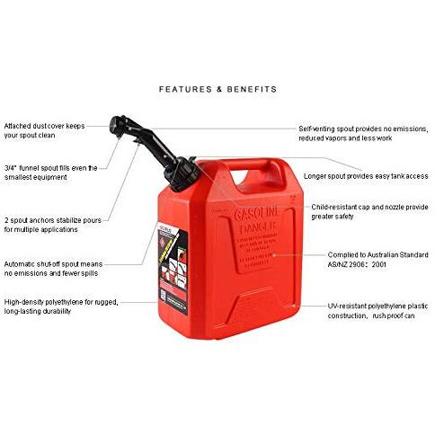 Jti Plastic 20L Jerry Can With Integrated Spout For Generators Jeeps Marine Activities Boat (15X7.5X20-Inch, Red)