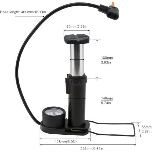 Floovi Bike Car Cycle Tyre Air Pump Portable Activated High Pressure Mini Foot Floor Pump With Pressure Gauge Lightweight For Roadtrip Motorbikes, Car, Bicycle, Football And Air Mattress Tubeless