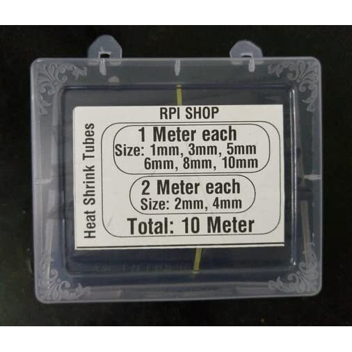 Rpi Shop - 10 Meters In Total Heat Shrink Tubes 1 Meter Each Of (1Mm, 3Mm, 5Mm, 6Mm, 8Mm & 10Mm) & 2 Meter Each Of (2Mm & 4Mm) Total 10 Meter Polyolefin 21 Sleeve For Wrap With Plastic Box- Black