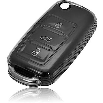 Jvcv Soft Tpu Transparent Cover Compatible With Volkswagen Polo Vento Jetta Ameo Passat And Skoda Rapid Laura Superb Octavia Fabia Yeti Folding Key (Transparent Black)