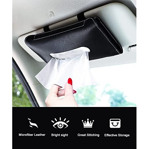 Car Visor Tissue Holder, Tissue Holder For Car, Mask Holder For Car Visor, Pu Leather Tissue Box Holder, Wipes Case For Car Visor, Universal Mask Dispenser For Car Napkin Holder For Car Tissue (Black)