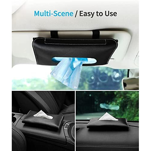 Car Visor Tissue Holder, Tissue Holder For Car, Mask Holder For Car Visor, Pu Leather Tissue Box Holder, Wipes Case For Car Visor, Universal Mask Dispenser For Car Napkin Holder For Car Tissue (Black)