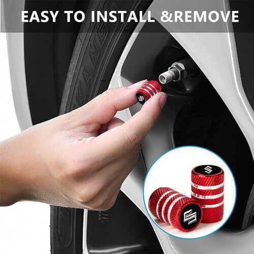 Greenworld Premium Red Metal Car Tyre Valve Caps Featuring Car Logo Emblems - Durable, Stylish, And Universal Wheel Accessories(Suzu-Kii)