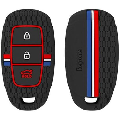 Keyzone Striped Silicone Key Cover Compatible For Hyundai I20, Kona, Verna 2018 Onwards 3 Button Smart Key (Black)