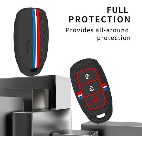 Keyzone Striped Silicone Key Cover Compatible For Hyundai I20, Kona, Verna 2018 Onwards 3 Button Smart Key (Black)