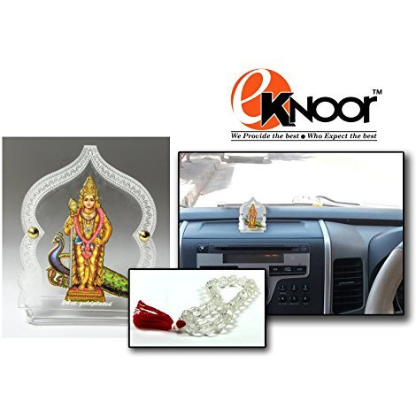 Eknoor 24 Carat Goldplated Idol Foil On Acrylic Base- Lord Swami Kartikeya Ji With Peacock For Car Dashboard And Pooja Ghar, Religious