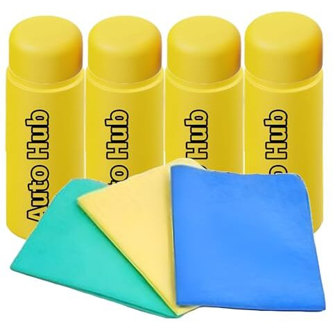 Auto Hub Leatherette Chamois Cloth For Cleaning Car & Bikes (Material Chamois Pva, Pack Of 4, Blue, Yellow, Green, Pink)
