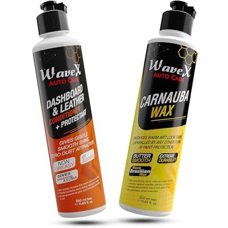Wavex Car Polish Kit Contains Car Polish Carnauba Car Wax 350Ml + Car Dashboard Polish And Leather Polish 350Ml