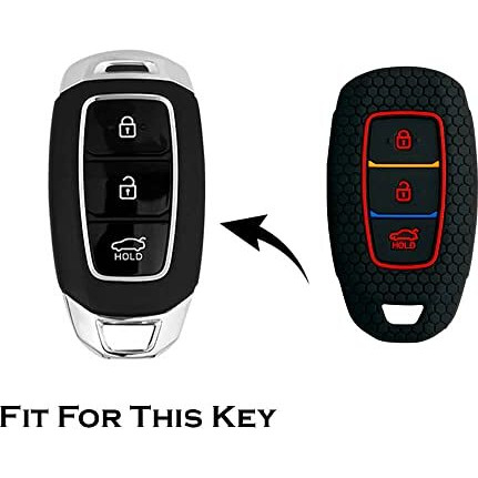 Keycare Silicone Key Cover Compatible For Hyundai I20, Kona, Verna 2018 Onwards 3 Button Smart Key (Black)