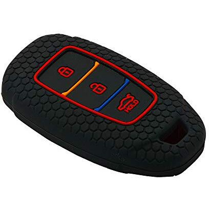 Keycare Silicone Key Cover Compatible For Hyundai I20, Kona, Verna 2018 Onwards 3 Button Smart Key (Black)