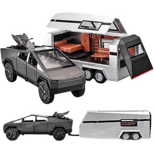 Vikrida 1/32 Pickup Trailer Rv Model Kit, Off-Road Vehicle Alloy,Car Model Diecast Metal Toy,Truck Model Simulation Sound Light,Gifts For Boy Girl (Black)