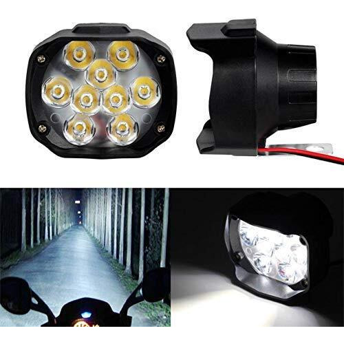 Auto Hub 9Led Fog Light Waterproof Black Body Spot Beam Pod Work Lamp With Handlebar Switch For Motorcycle Jeep Suv Car And Truck (White, 9 W)