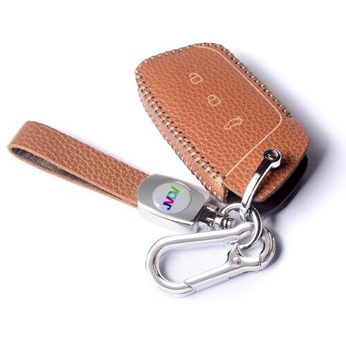 Jvcv Soft Handmade Lychee Pattern Leather Key Cover Compatible With New Mg Hector, Hector Plus And Windsor Ev Smart Key (Brown)
