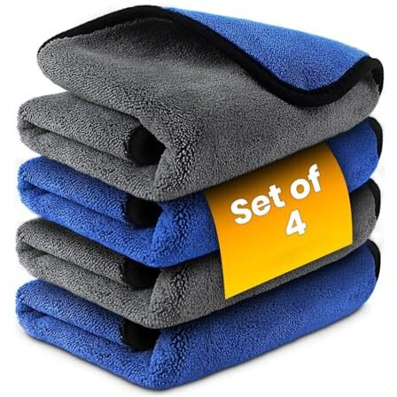Tecphile Microfiber Cloth Car Double Layered Clothes 40X40Cm 500Gsm Extra Thick All-Purpose Cleaning For Bike, Auto, Kitchen, Interior And Exterior Streak Lint Free Drying Towel (Pack Of 4 Towel)