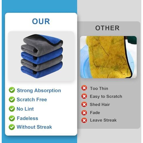 Tecphile Microfiber Cloth Car Double Layered Clothes 40X40Cm 500Gsm Extra Thick All-Purpose Cleaning For Bike, Auto, Kitchen, Interior And Exterior Streak Lint Free Drying Towel (Pack Of 4 Towel)