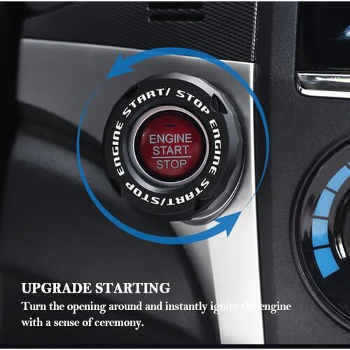 Zeelpetal Car Start Button Cover | Plastic Rotatable Push Start Button Cover | Interior Decoration Accessory | Ignition Cover Protector Engine Push Button Sticker | For All Cars | Black